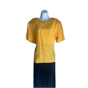 VTG John Lawrence Womens 100 Silk Golden Yellow Short Sleeve Blouse Top Soft 16W